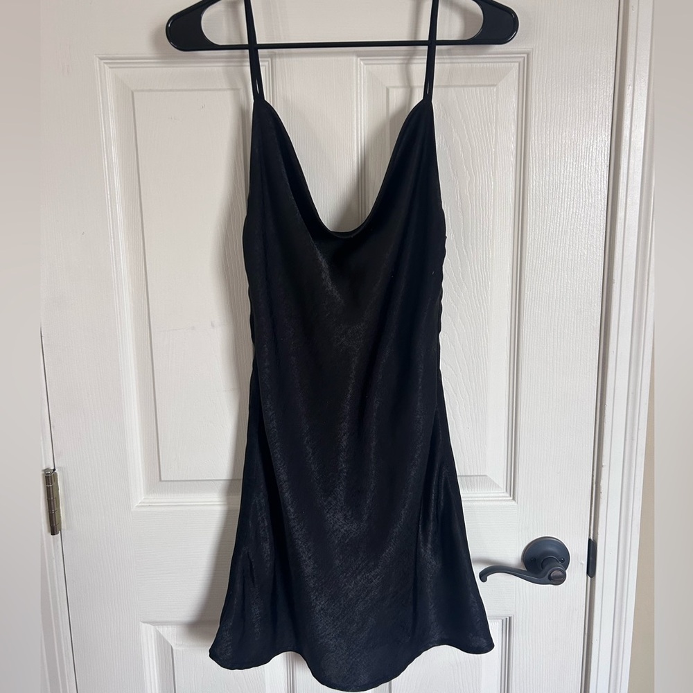Black Satin Cowl neck mini dress